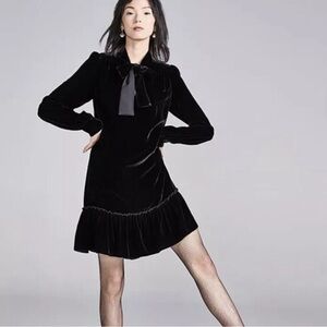 kate spade Black Velvet Mini Dress with Bow Tie